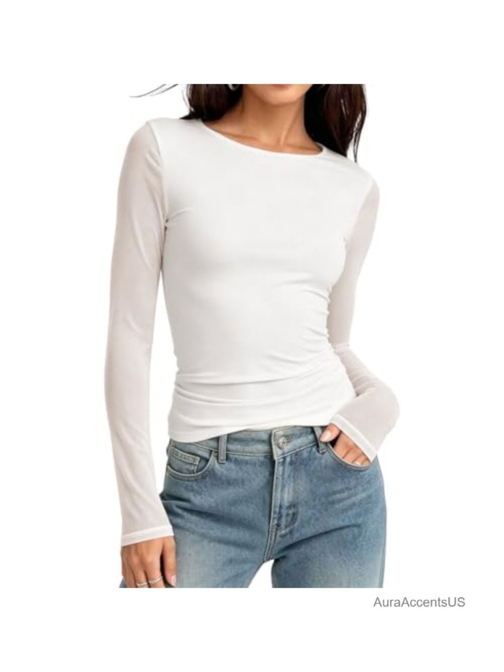 Women Mesh Boat Neck Long Sleeve Blouse Non See Through Y2K Going Out Top